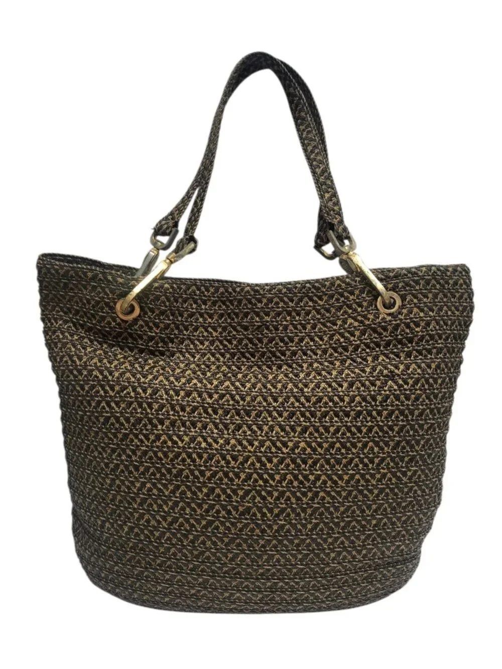 Eric Javits Woven Raffia Shoulder Bag Tote Double Handle Organizer